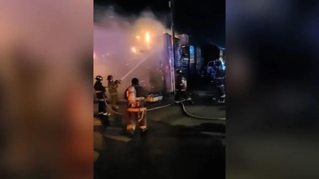Firefighters fight flames at a bar in Sonora, Mexico, on Saturday