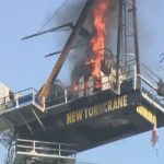 Prior to its collapse, a construction crane in New York City catches on fire The crane could be seen on fire after its arm collapsed in Manhattan.