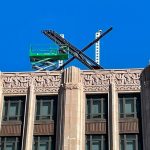 The large X that replaced the Twitter logo at the company’s headquarters Twitter logo