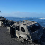 Survivor of Lahaina Blaze Finds Solace in the Sea: A Harrowing Tale of Escape Burnt-out cars line the sea wall after the wildfire on Friday in Lahaina
