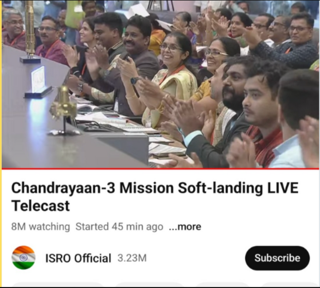 Chandrayaan-3 Soft Landing Breaks Viewership Records On Youtube With 80 Lakh Concurrent Viewers