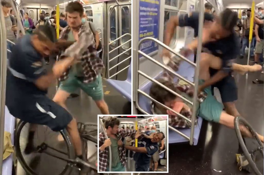 Disturbing video has emerged of a fight on a New York City subway car 