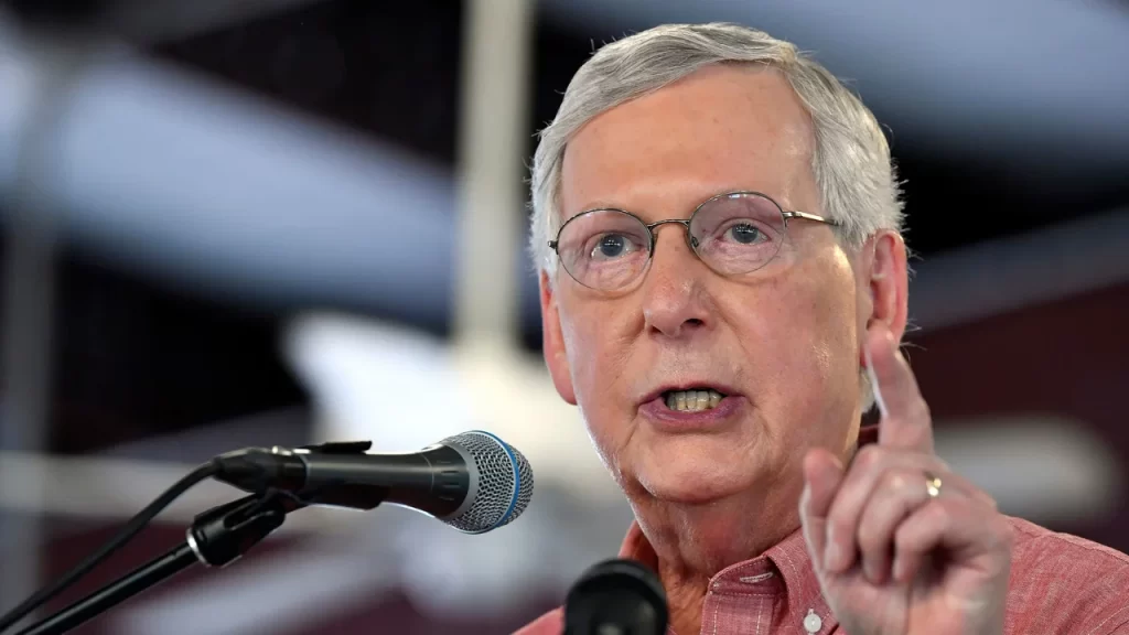 Sen. Mitch McConnell addresses the audience at Fancy Farm Picnic in Fancy Farm, Kentucky.