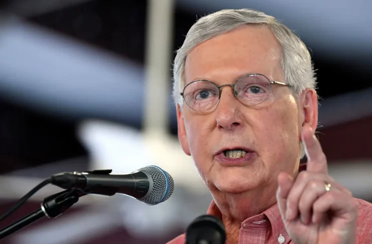 Sen. Mitch McConnell addresses the audience at Fancy Farm Picnic in Fancy Farm, Kentucky.