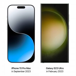 iPhone 15 Pro Max with new wallpaper compared with Samsung Galaxy S23 ...