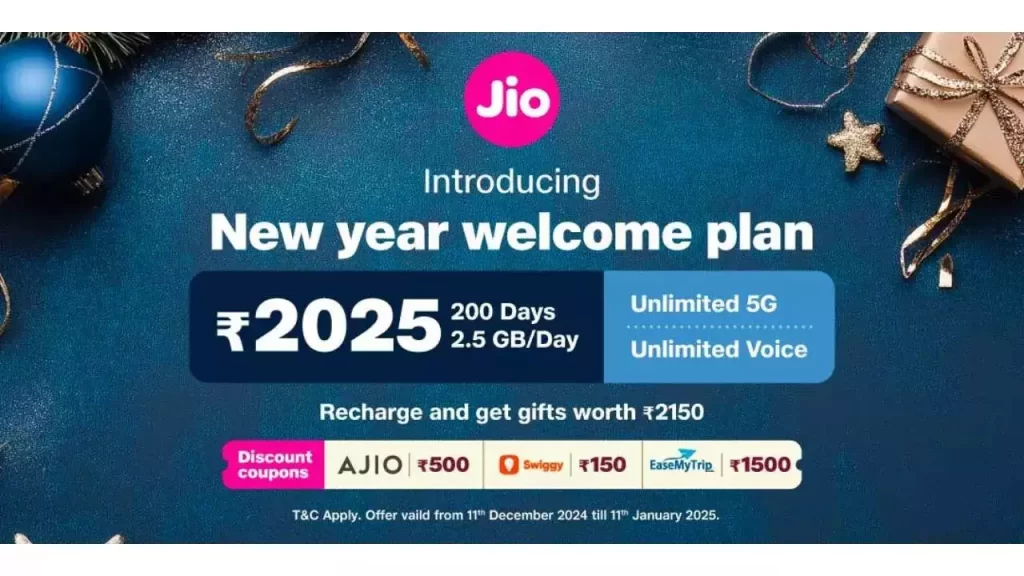 Jio New Year Welcome Plan 2025: Unlimited 5G Data and Rs 2150 Worth of Coupons 