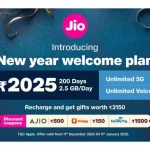 Jio New Year Welcome Plan 2025: Unlimited 5G Data and Rs 2150 Worth of Coupons Jio New Year Welcome Plan 2025: Unlimited 5G Data and Rs 2150 Worth of Coupons