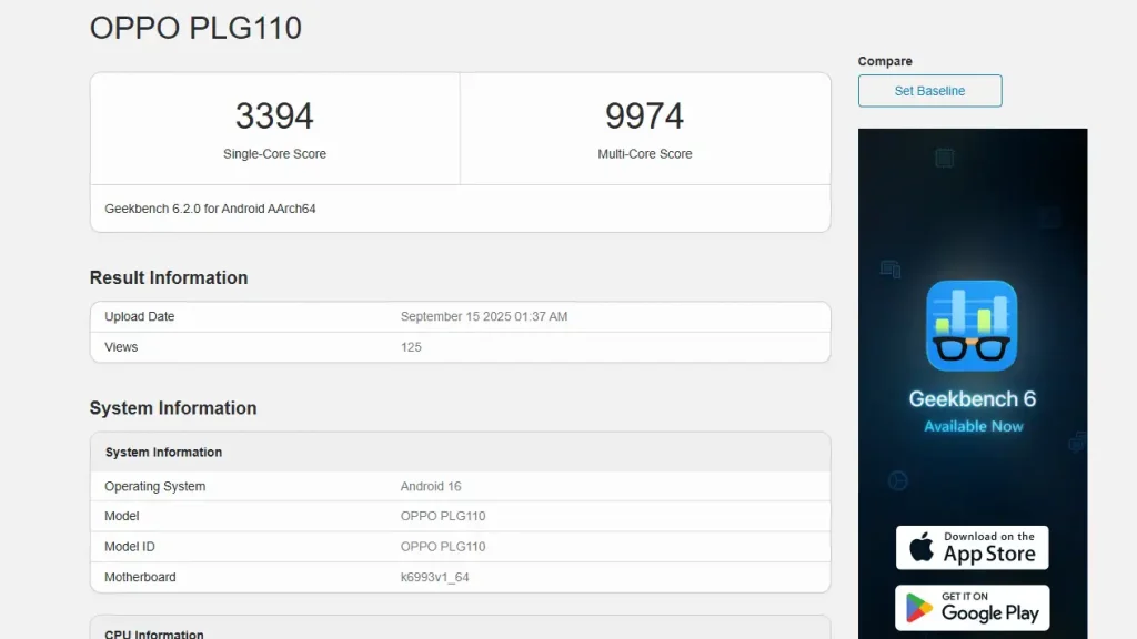 Oppo Find X9 Pro Geekbench